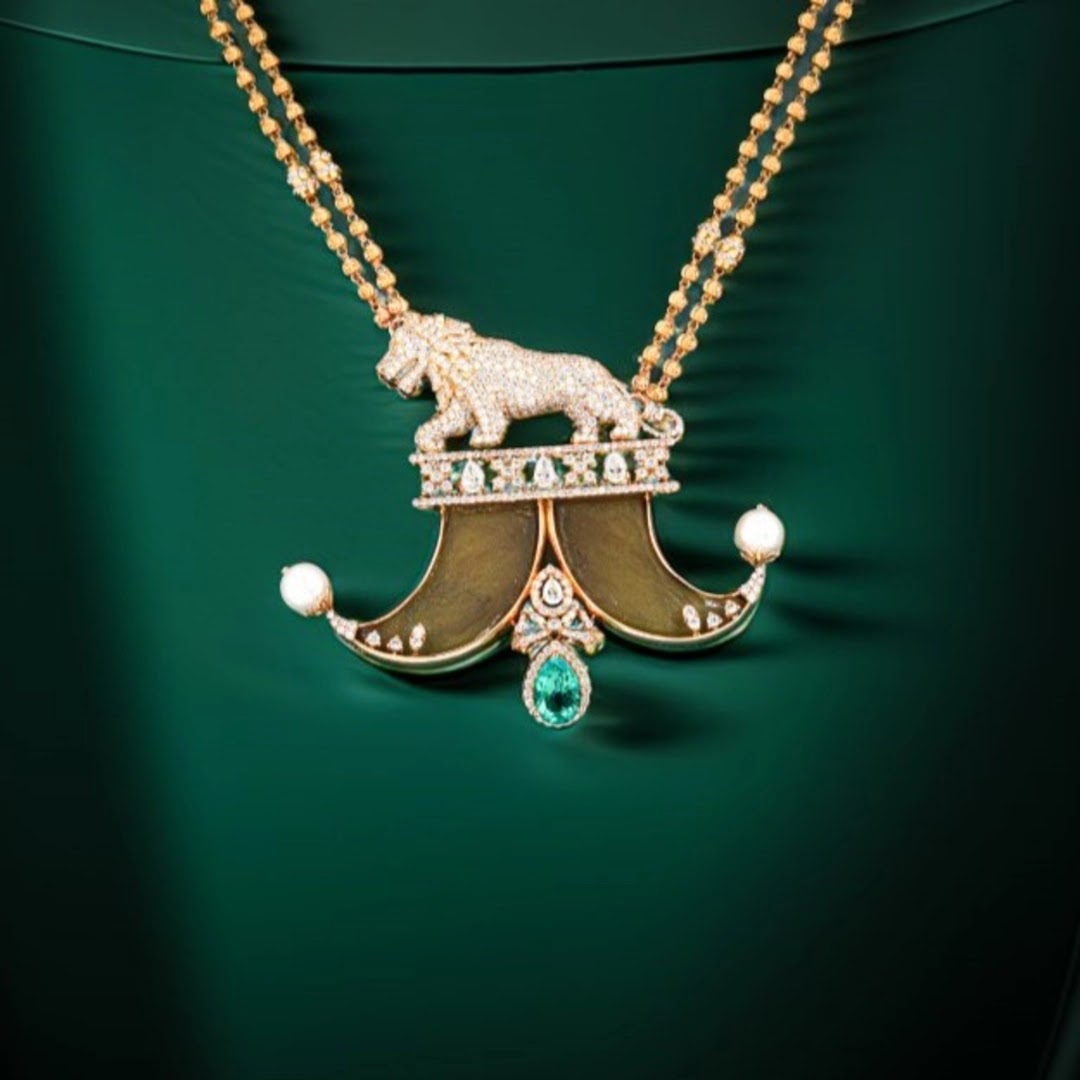 Tiger Motif Colourstone Diamond Necklace — front view