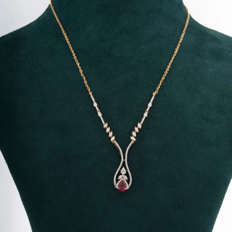 Ruby Colourstone Teardrop Diamond Necklace Set — view 2