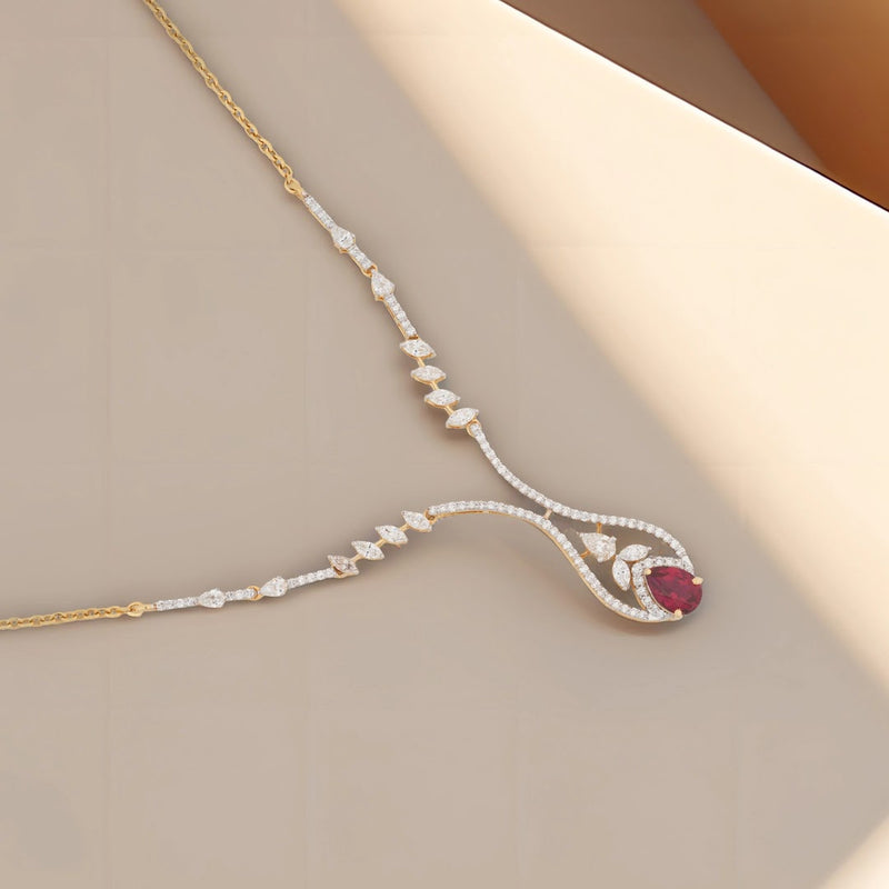 Ruby Colourstone Teardrop Diamond Necklace Set — view 3