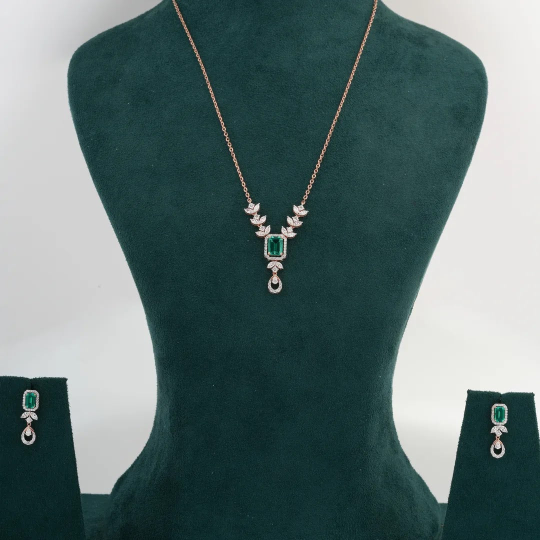 Emerald Colourstone Floral Drop Necklace — view 2