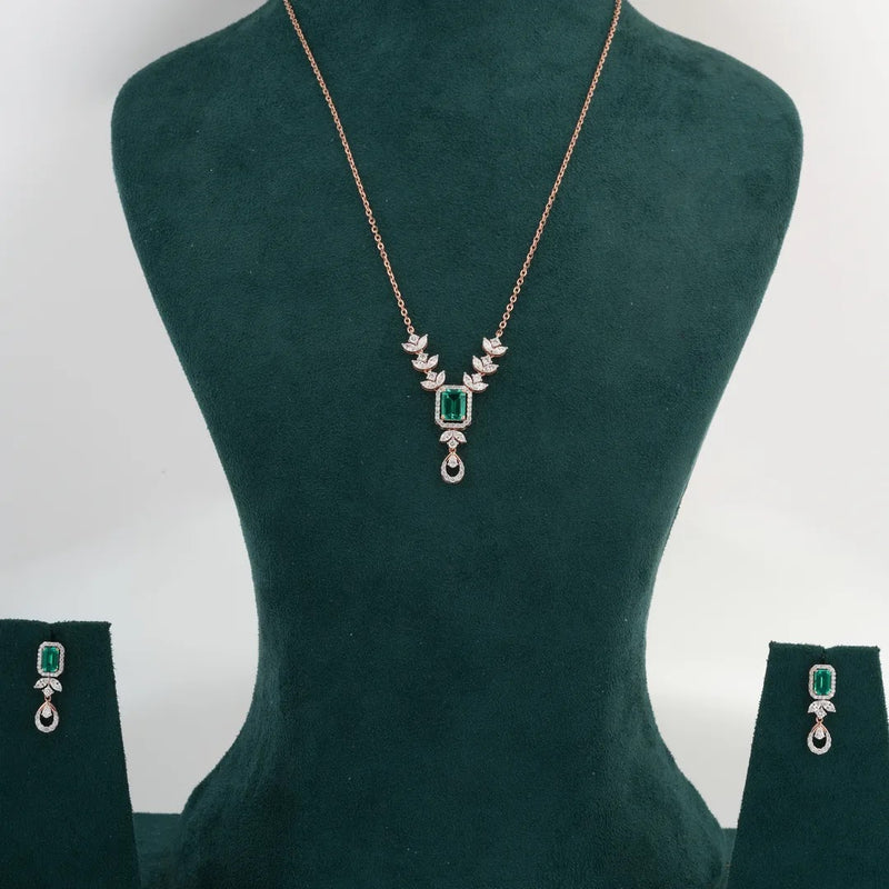 Emerald Colourstone Floral Drop Necklace — view 2