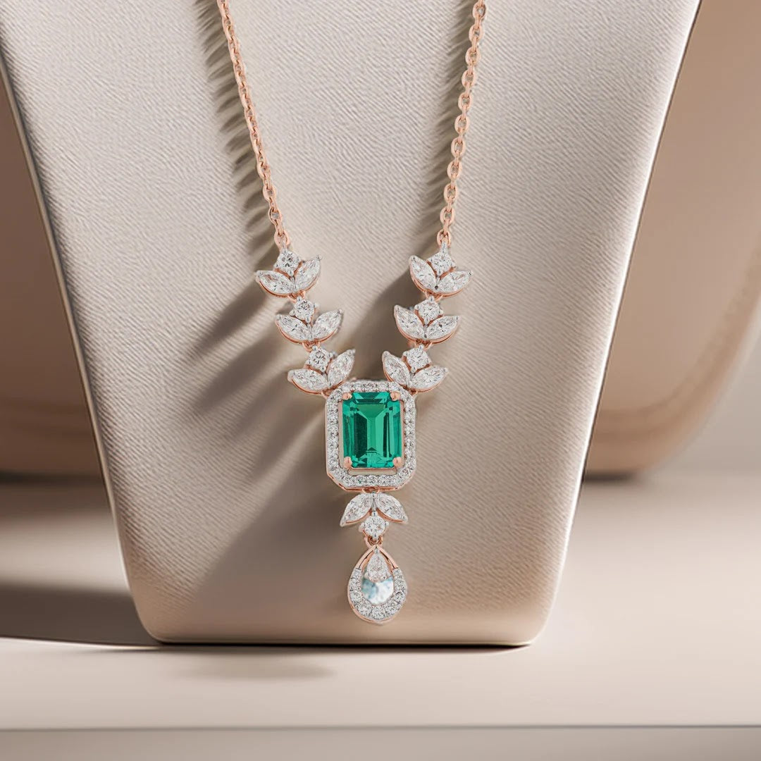 Emerald Colourstone Floral Drop Necklace — front view