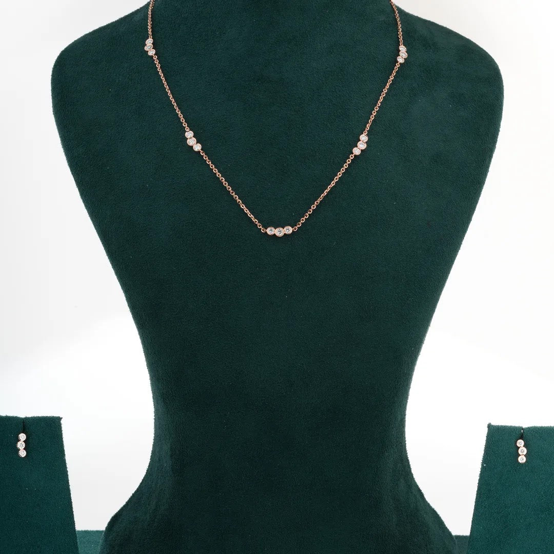 Minimal Round Diamond Station Necklace Set — front view