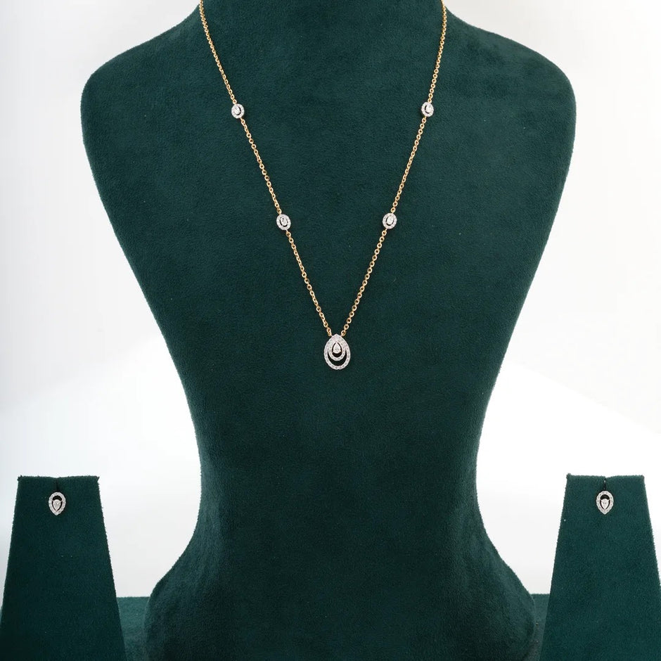 Teardrop Halo Diamond Necklace Set — front view