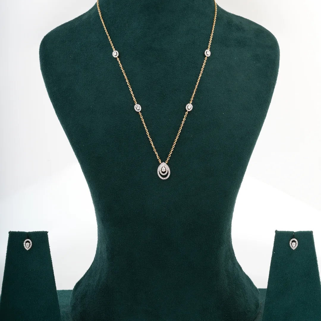 Teardrop Halo Diamond Necklace Set — front view