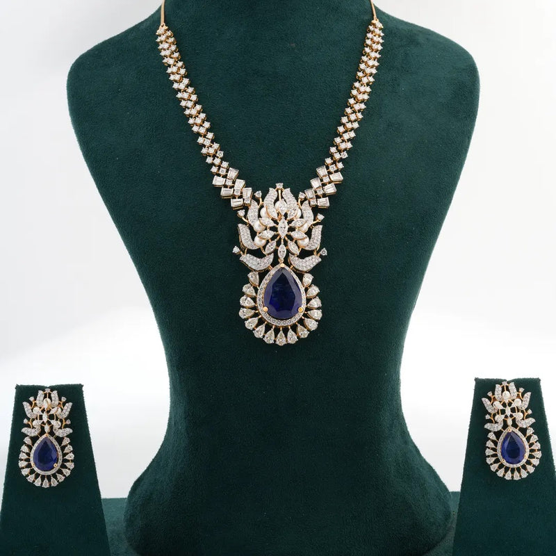 Blue Colourstone Floral Statement Necklace Set — front view