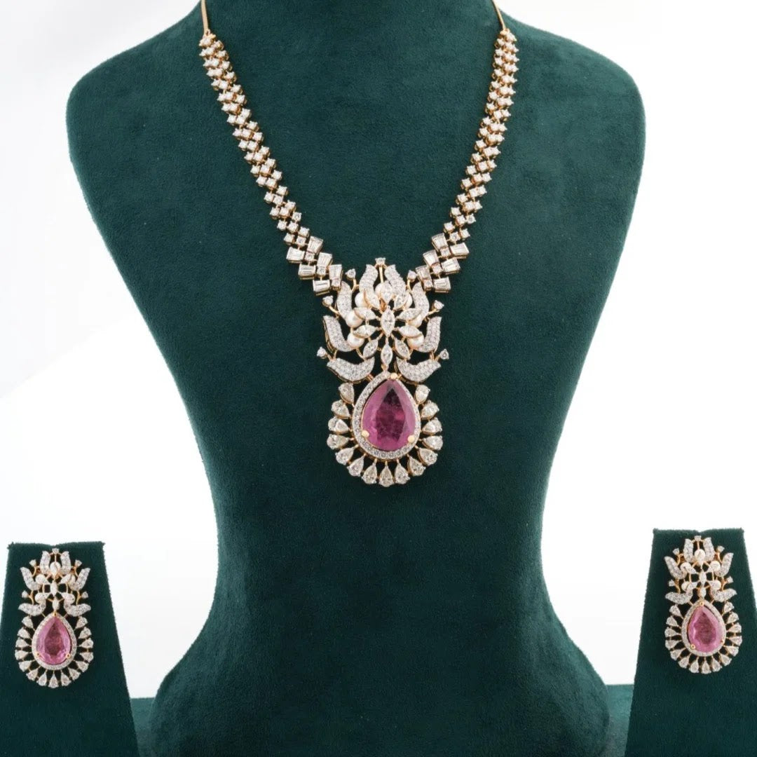 Blue Colourstone Floral Statement Necklace Set — view 3