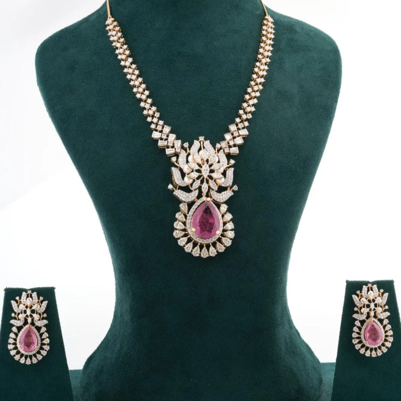 Blue Colourstone Floral Statement Necklace Set — view 3