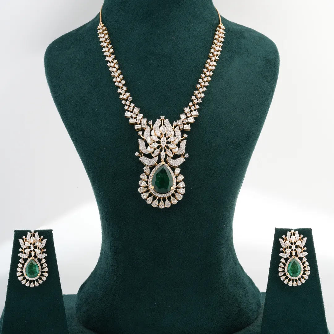Blue Colourstone Floral Statement Necklace Set — view 2