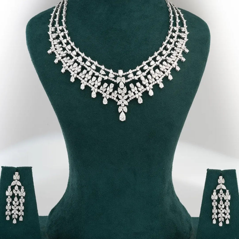 Layered Leaf Diamond Bib Necklace — view 2