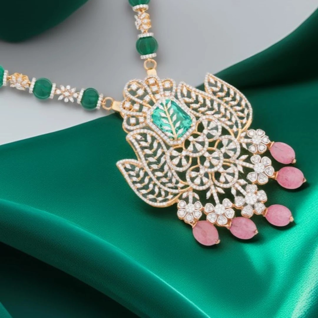 Multicolour Botanical Diamond Statement Necklace — front view