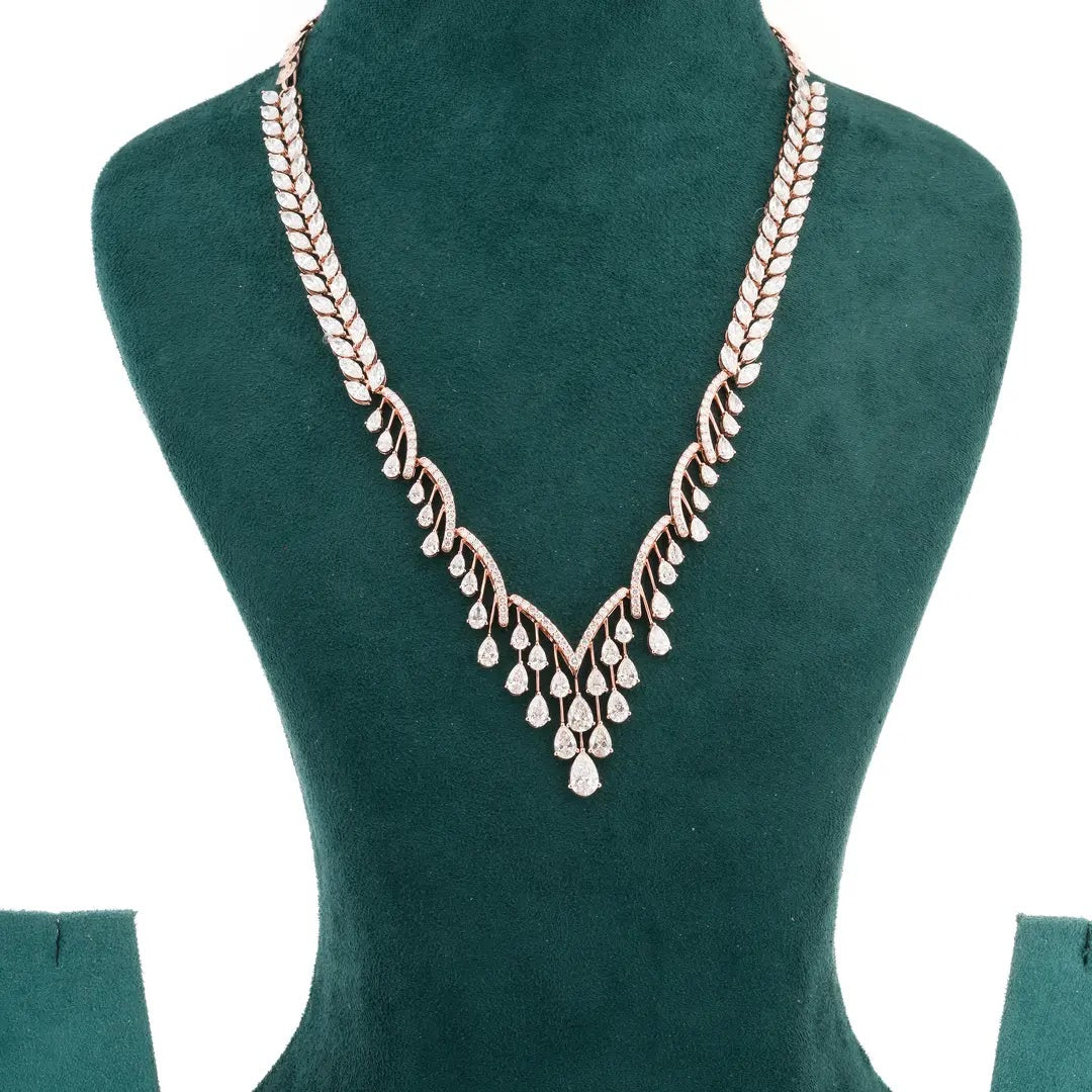 Leaf Fringe Diamond V-Necklace — front view