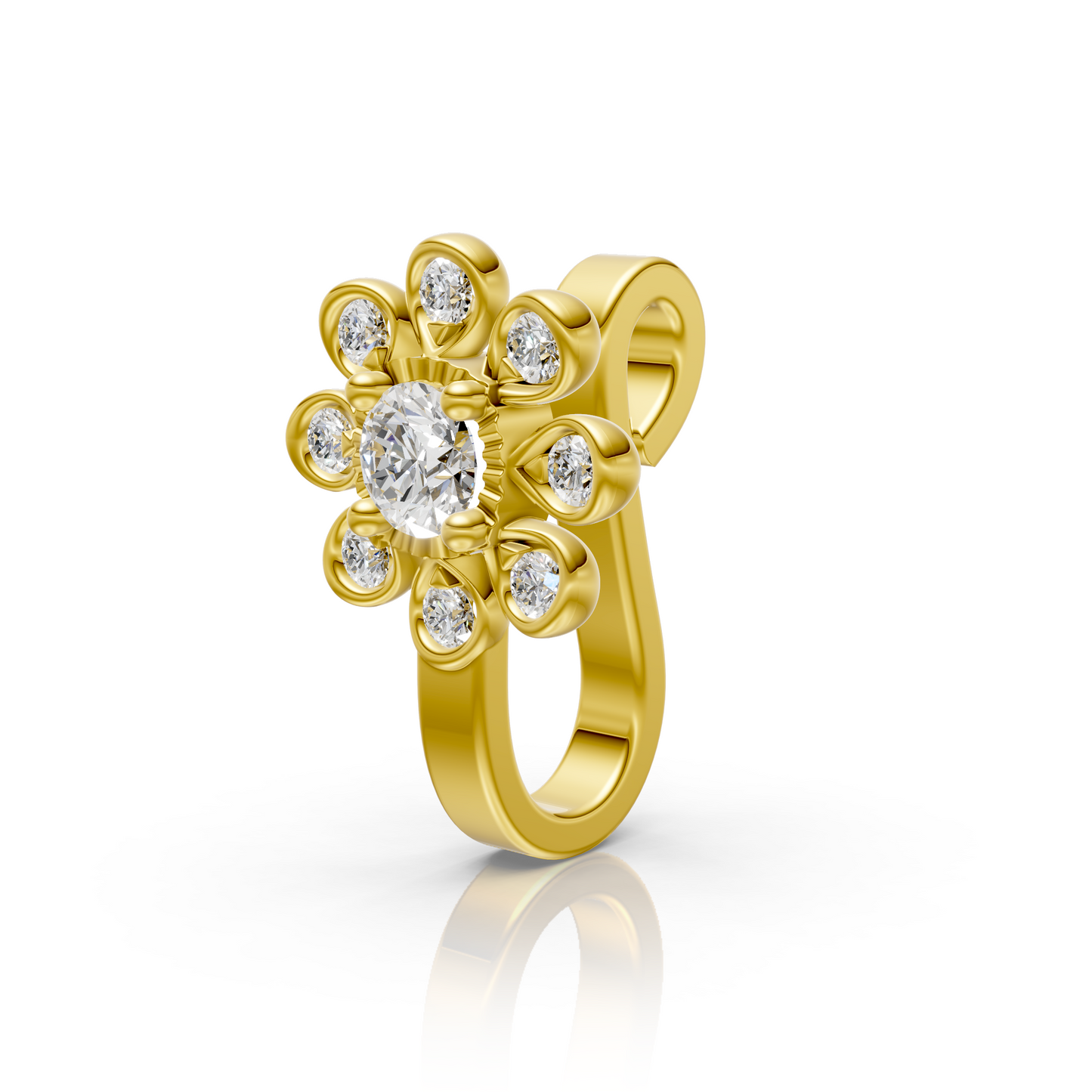 Celestial Bloom 14K Yellow Gold Diamond Nose Pin 0.13 Ct