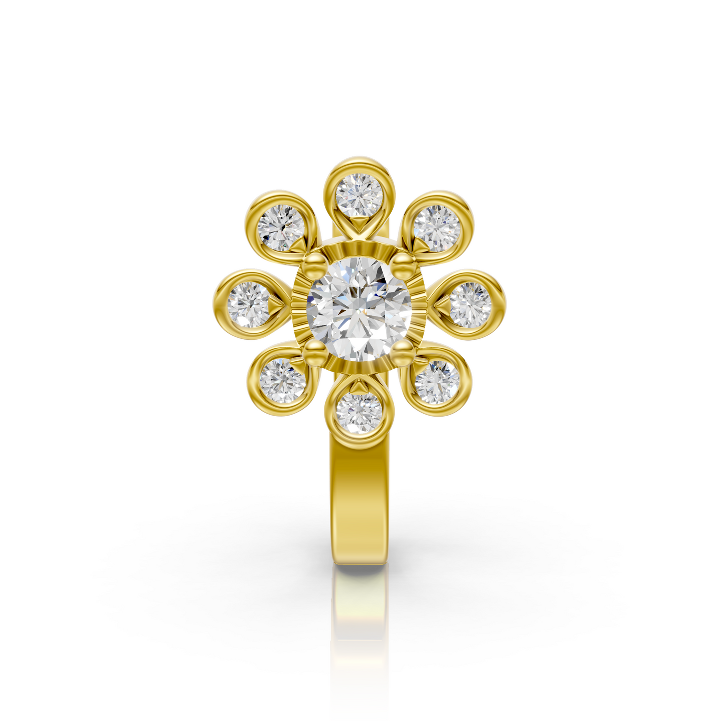 Celestial Bloom 14K Yellow Gold Diamond Nose Pin 0.13 Ct