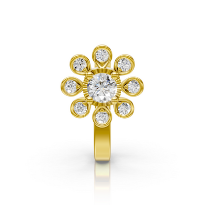 Celestial Bloom 14K Yellow Gold Diamond Nose Pin 0.13 Ct