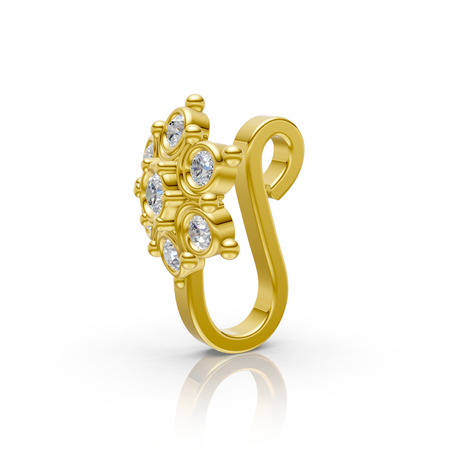 Classic Diamond Cluster Nose Pin in Yellow Gold – 0.13 Ct