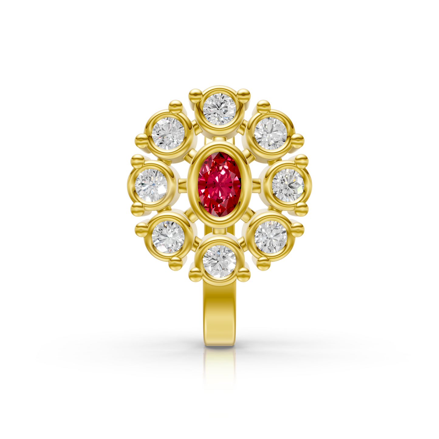 Vintage-Style Ruby & Lab Diamond Cluster Nose Pin in 14K Gold