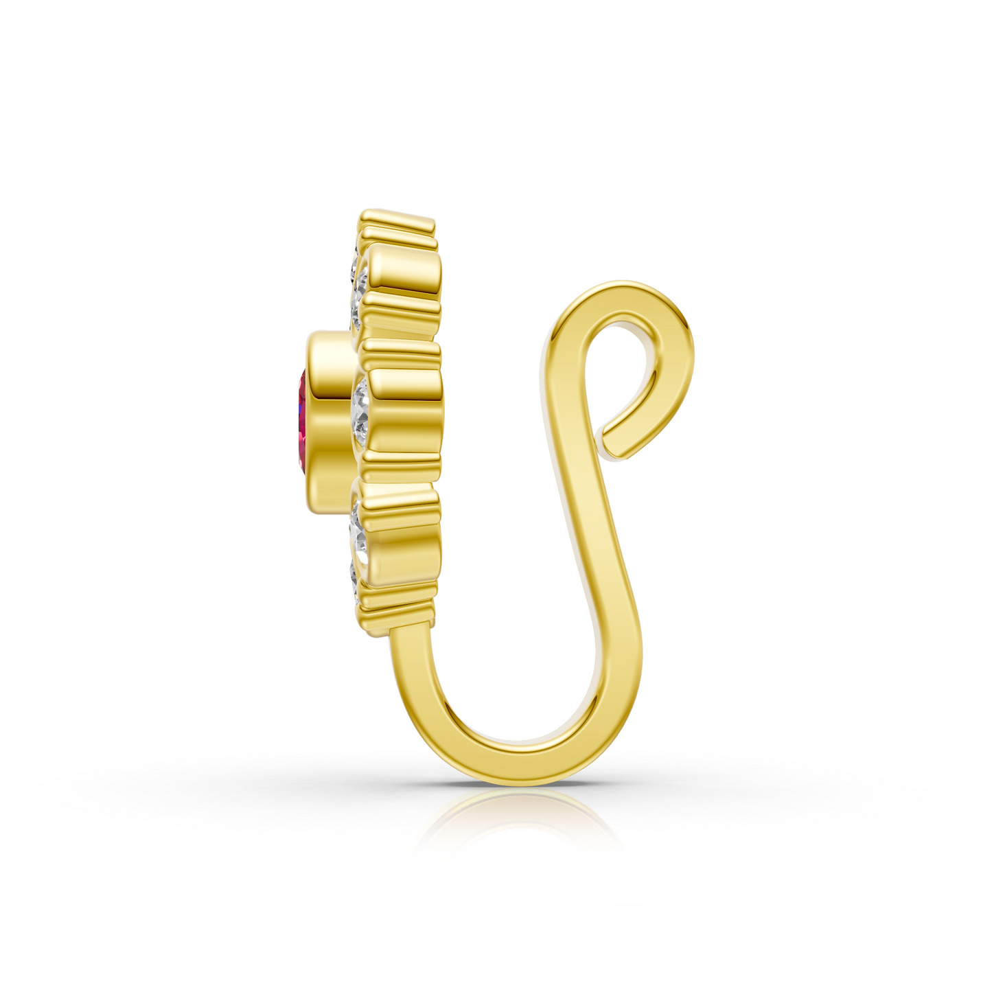 Vintage-Style Ruby & Lab Diamond Cluster Nose Pin in 14K Gold