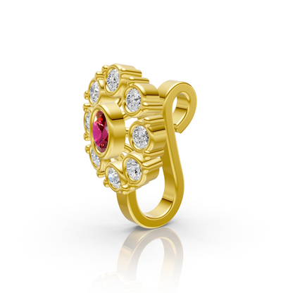 Vintage-Style Ruby & Lab Diamond Cluster Nose Pin in 14K Gold
