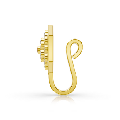 Hexagon Lab Diamond Cluster Nose Pin with Ruby Center in 14K Gold