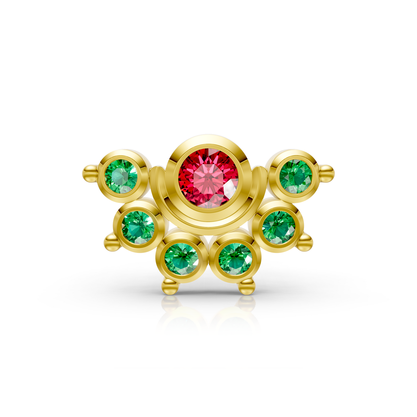 Floral Cluster Nose Pin with Ruby & Emerald Gemstones 14K Yellow Gold