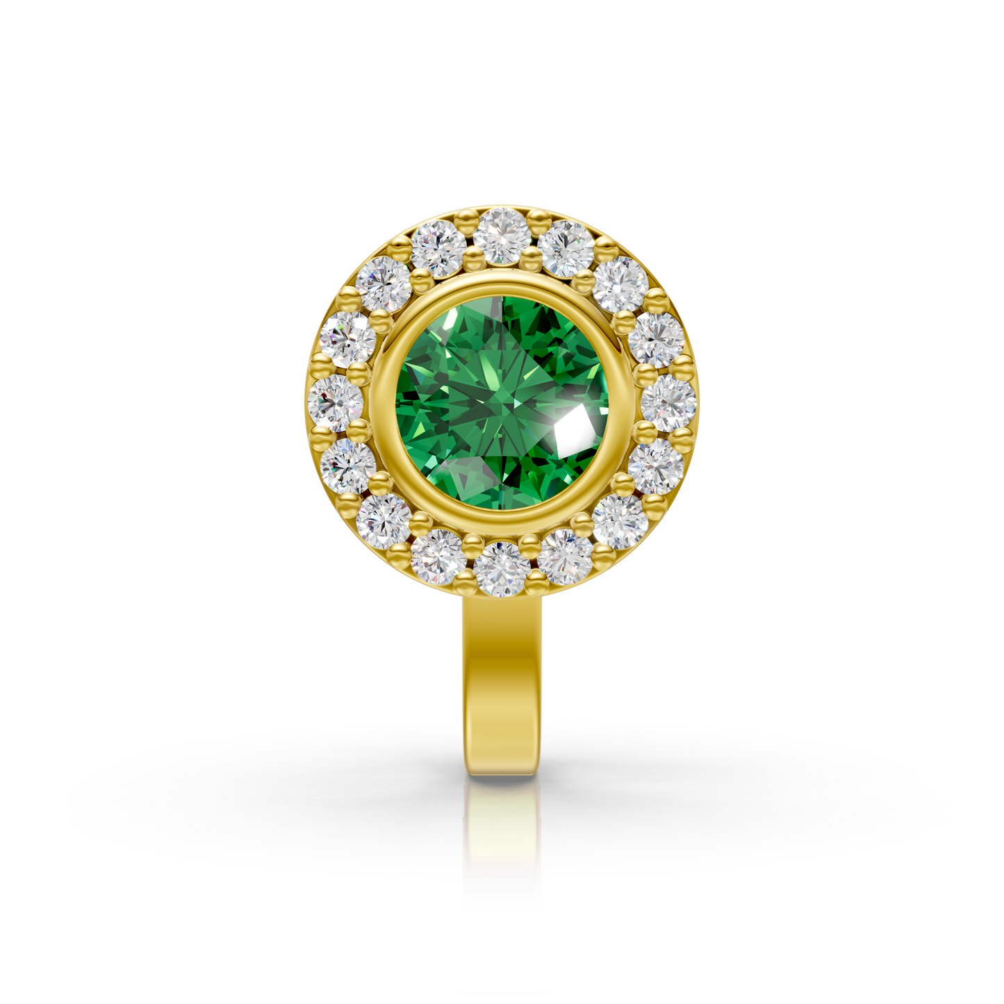 14K Yellow Gold Emerald Round Halo Nose Pin with Lab-Grown Diamonds