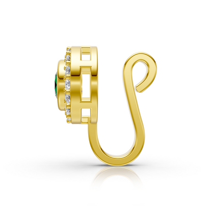 14K Yellow Gold Emerald Round Halo Nose Pin with Lab-Grown Diamonds