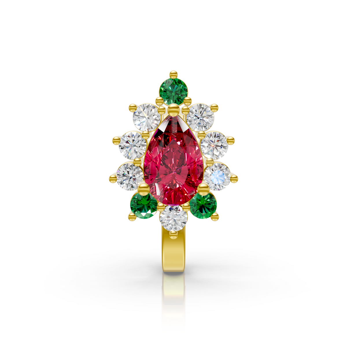 Pear-Shaped Ruby & Lab Diamond Cluster Nose Pin in 14K Yellow Gold