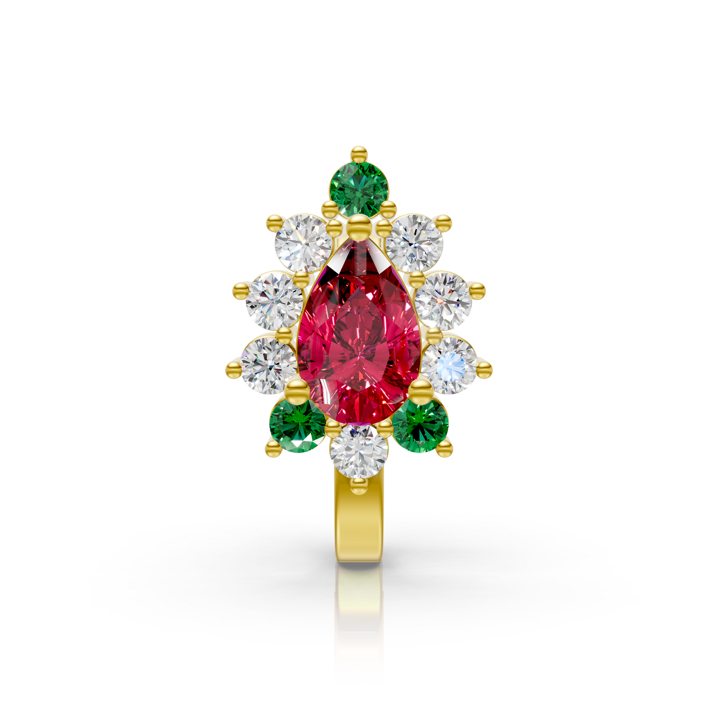 Pear-Shaped Ruby & Lab Diamond Cluster Nose Pin in 14K Yellow Gold | 0.176 Ct