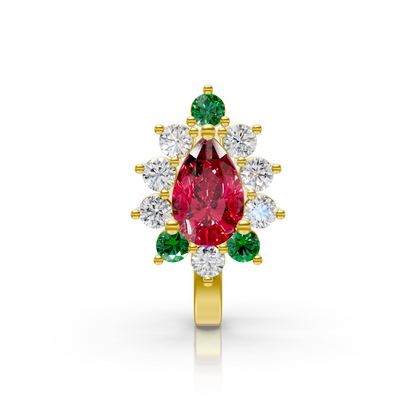Pear-Shaped Ruby & Lab Diamond Cluster Nose Pin in 14K Yellow Gold | 0.176 Ct