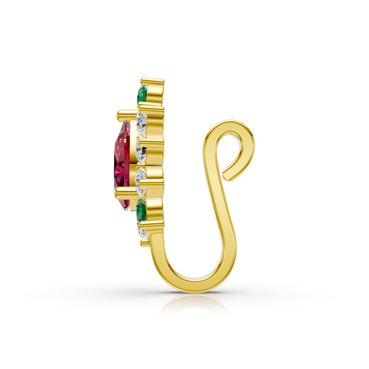 Pear-Shaped Ruby & Lab Diamond Cluster Nose Pin in 14K Yellow Gold