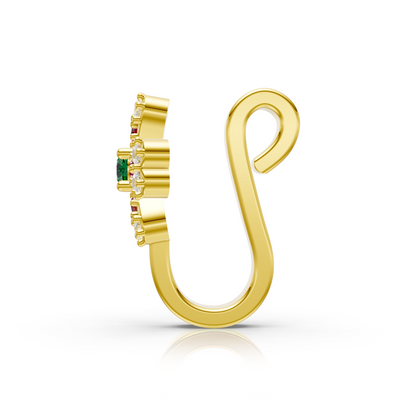 Cross Motif Gemstone & Lab Diamond Cluster Nose Pin in 14K Yellow Gold