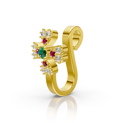 Cross Motif Gemstone & Lab Diamond Cluster Nose Pin in 14K Yellow Gold