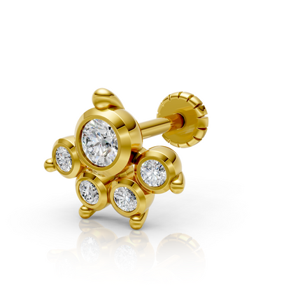 Eternal Bloom 14K Yellow Gold Diamond Cluster Nose Pin – HRD/IGI Certified