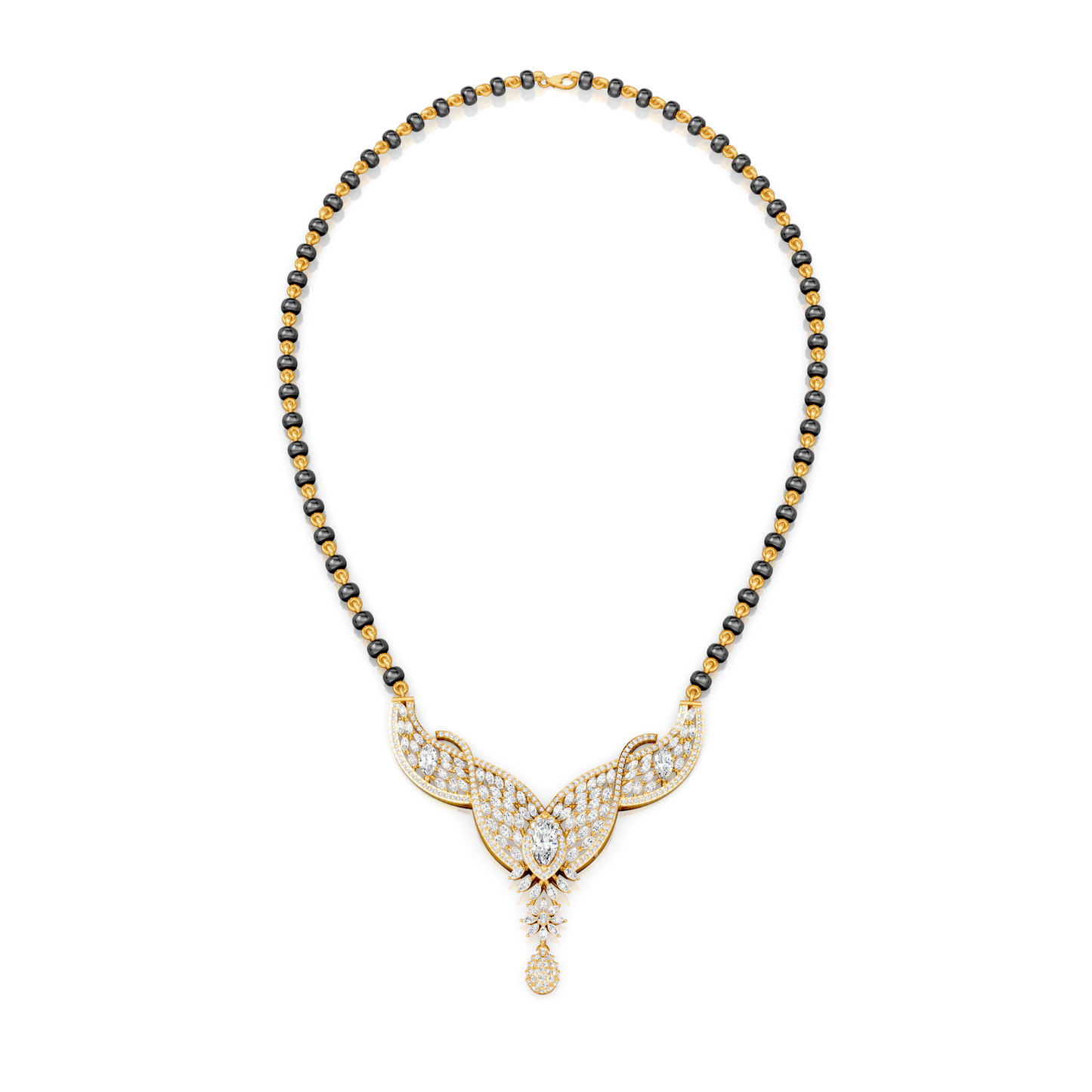 V-Wing Sparkling Lab Diamond Mangalsutra Pendant With Chain For Parties And Function