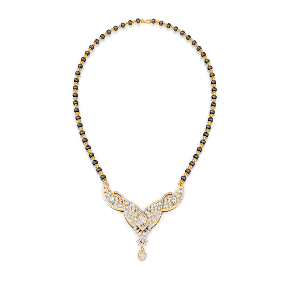 V-Wing Sparkling Lab Diamond Mangalsutra Pendant With Chain For Parties And Function