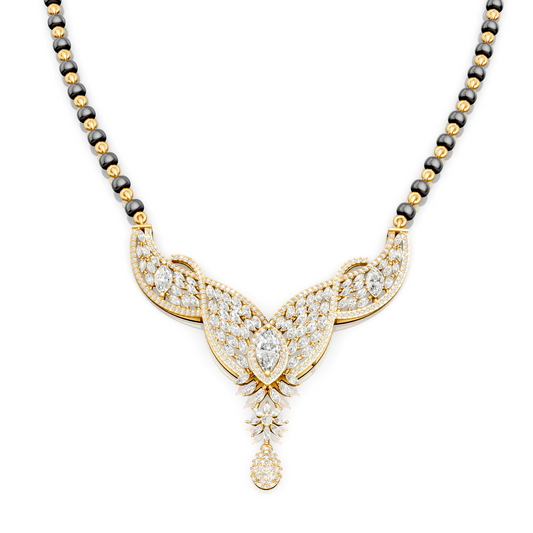 V-Wing Sparkling Lab Diamond Mangalsutra Pendant With Chain For Parties And Function