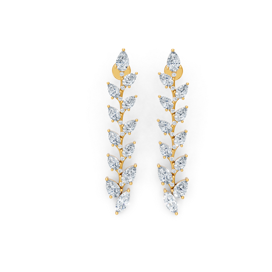 Leaf Design Long Drop Lab Diamond Earrings