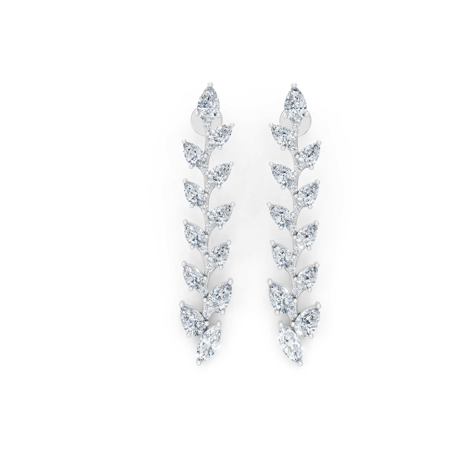 Leaf Design Long Drop Lab Diamond Earrings