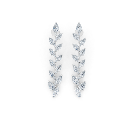 Leaf Design Long Drop Lab Diamond Earrings