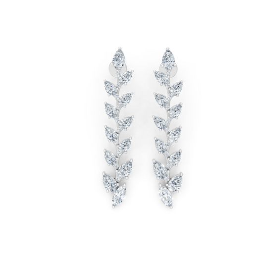 Leaf Design Long Drop Lab Diamond Earrings