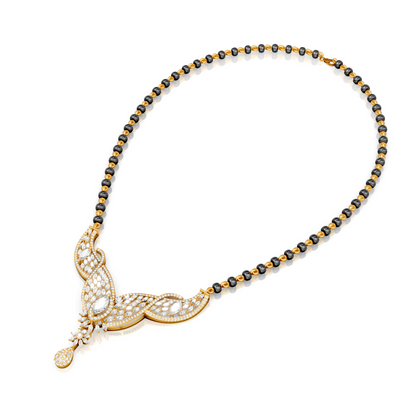 V-Wing Sparkling Lab Diamond Mangalsutra Pendant With Chain For Parties And Function