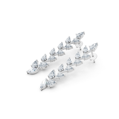 Leaf Design Long Drop Lab Diamond Earrings