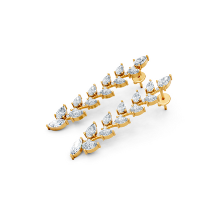 Leaf Design Long Drop Lab Diamond Earrings