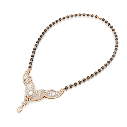 V-Wing Sparkling Lab Diamond Mangalsutra Pendant With Chain For Parties And Function