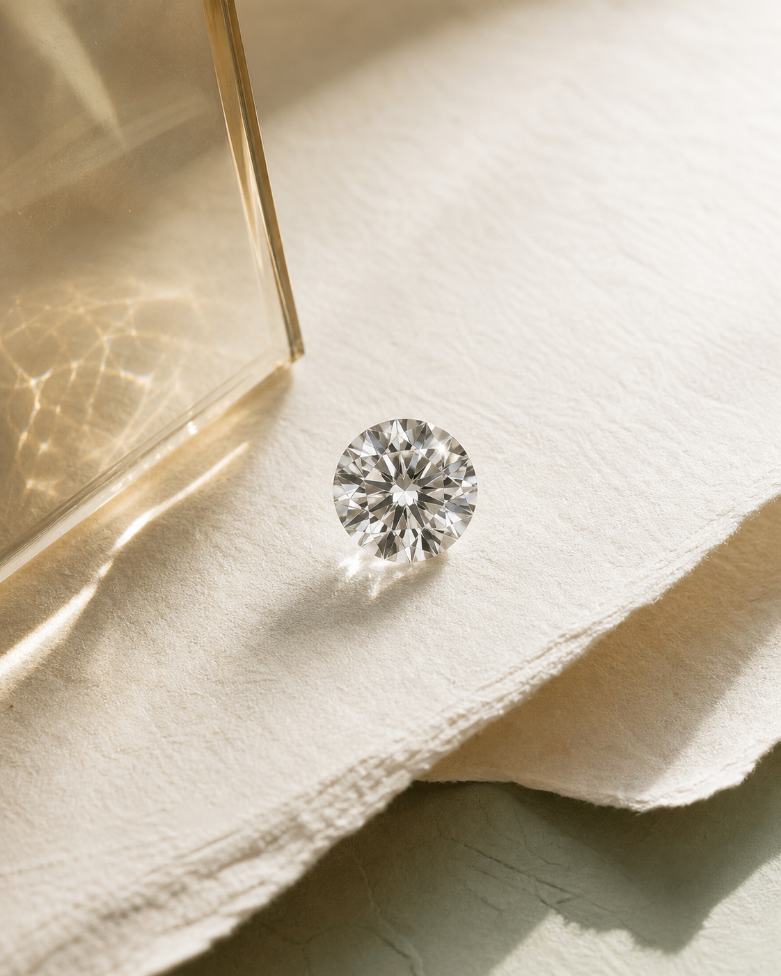 Round brilliant diamond on ivory handmade paper
